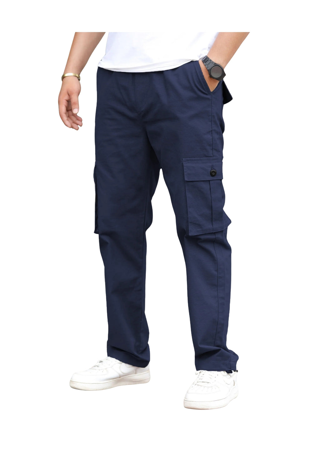 MEN SOLID COLOR PURE-COTTON CARGO CASUAL PANTS
