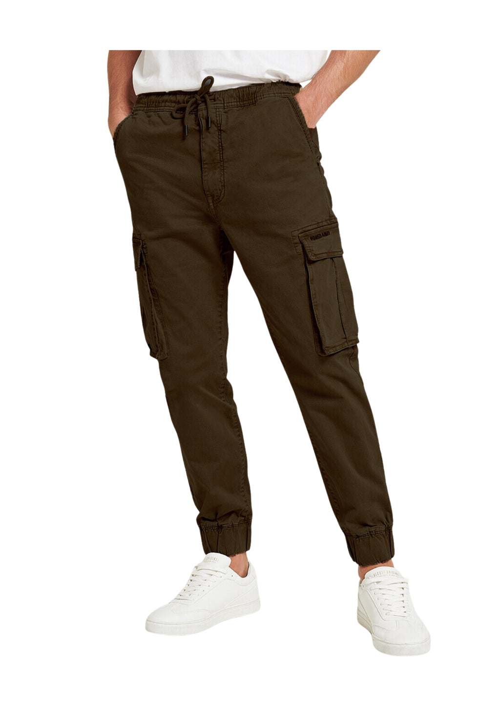 MEN SOLID COLOR PURE-COTTON CARGO CASUAL PANTS
