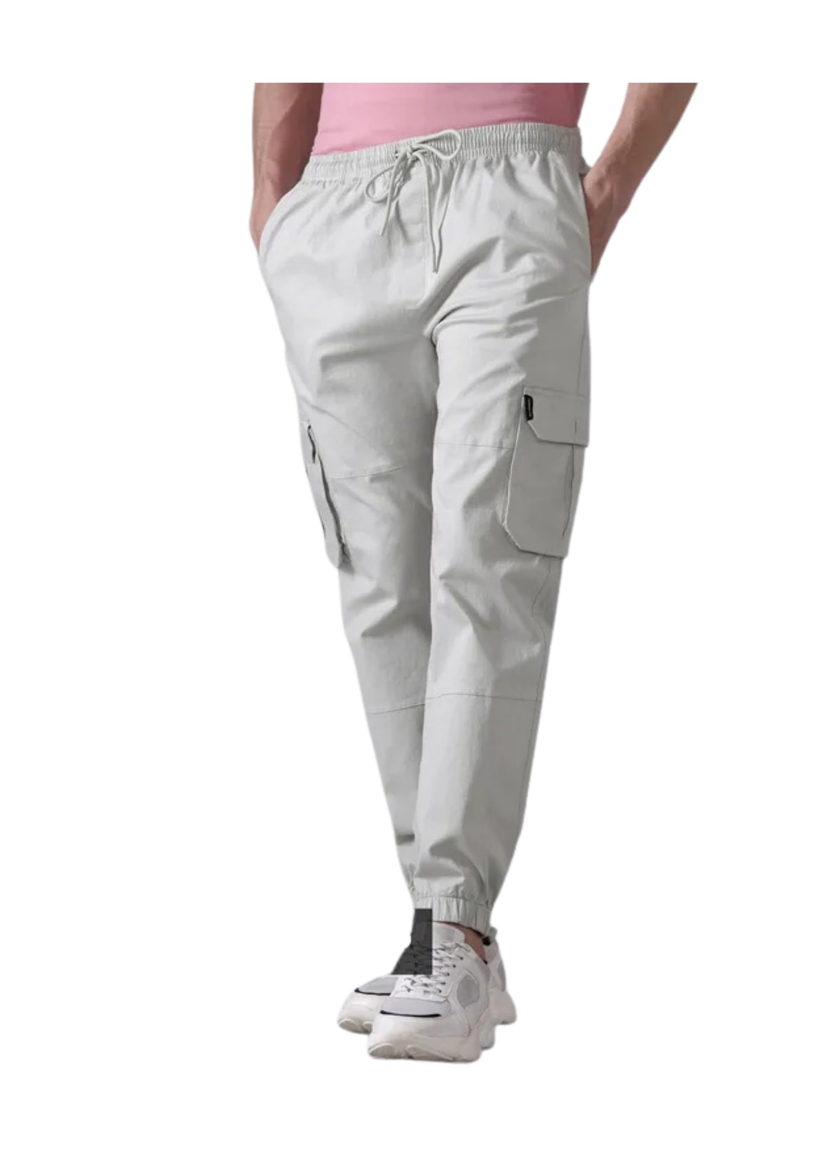 MEN SOLID COLOR PURE-COTTON CARGO CASUAL PANTS