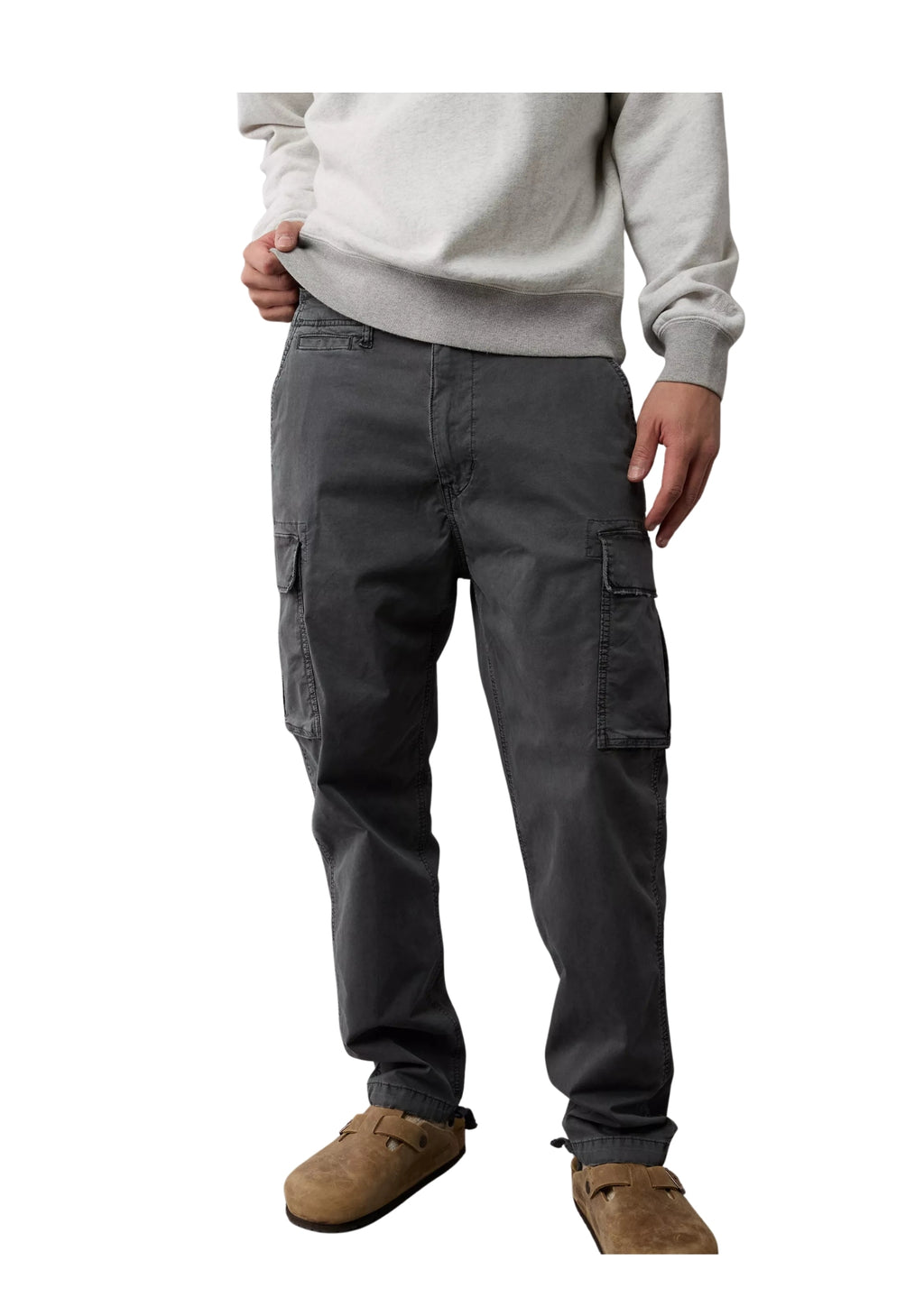 MEN SOLID COLOR PURE-COTTON CARGO CASUAL PANTS