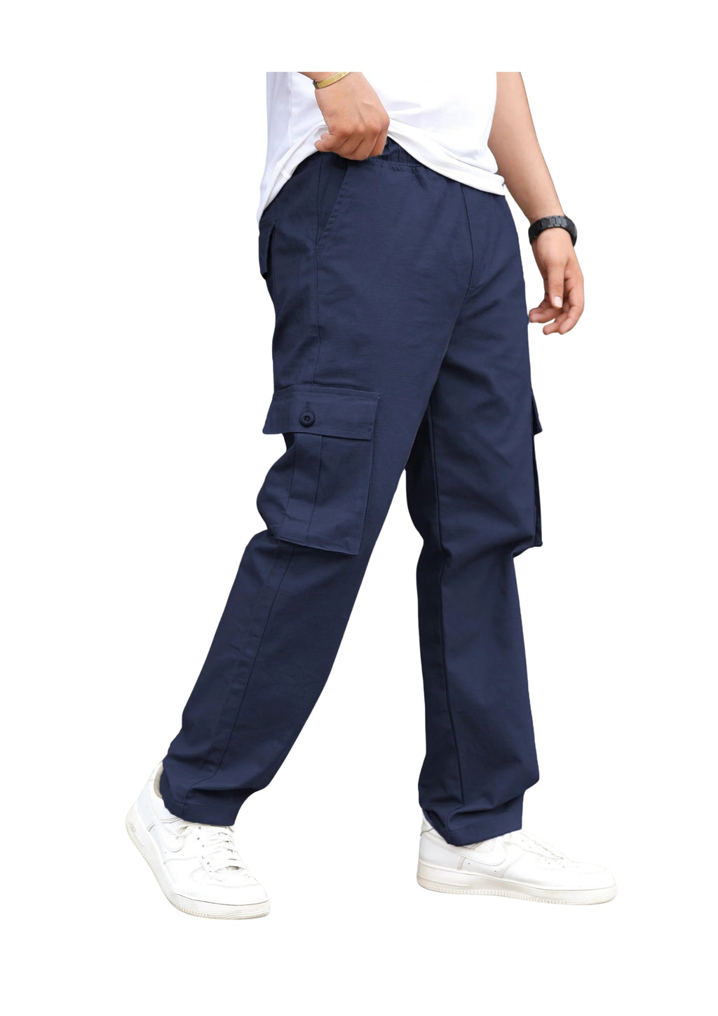 MEN SOLID COLOR PURE-COTTON CARGO CASUAL PANTS
