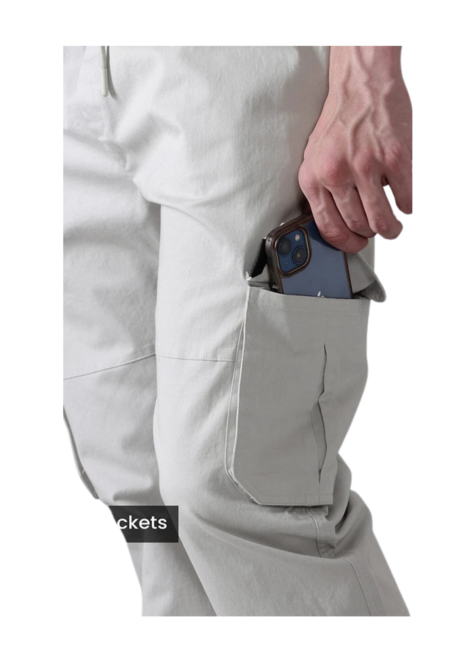 MEN SOLID COLOR PURE-COTTON CARGO CASUAL PANTS