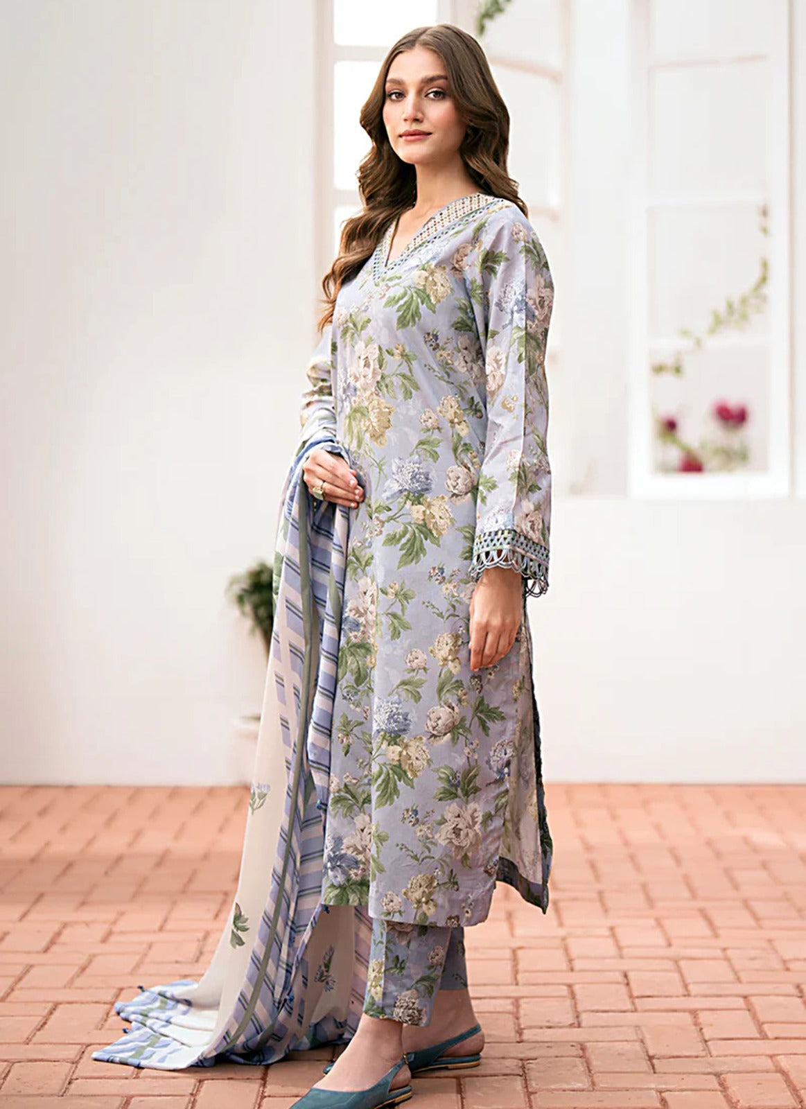 BAROQUE All Over Digital Printed Linen 3-Piece Suit for Women