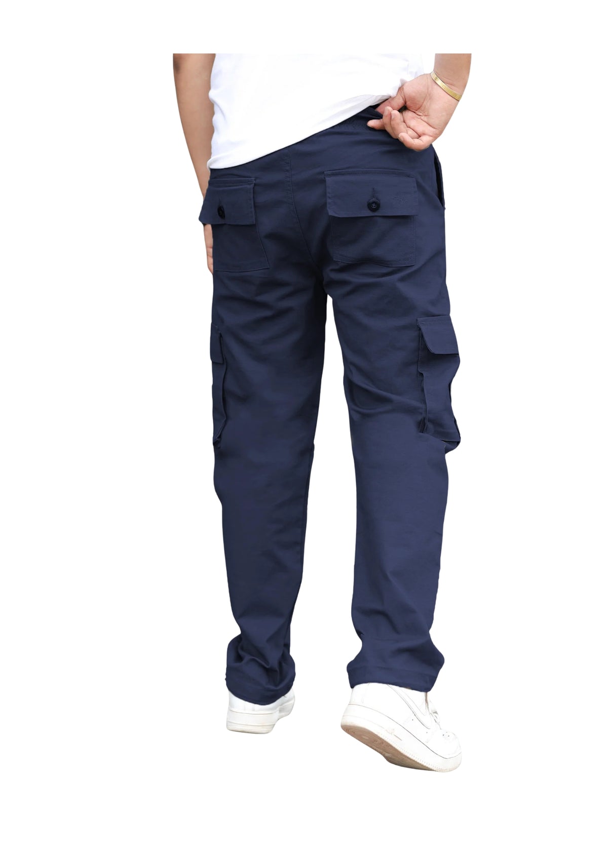 MEN SOLID COLOR PURE-COTTON CARGO CASUAL PANTS