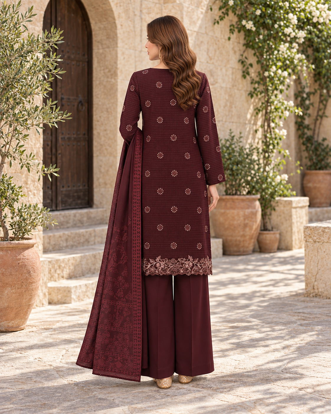 Luxury Dhanak Velvet Chamki 3-Piece Suit | Winter Collection