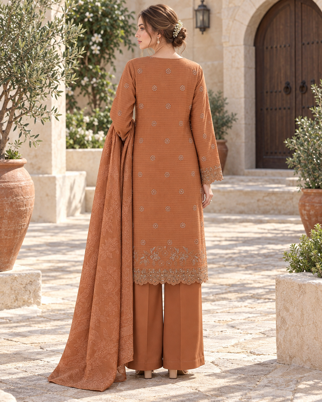 Luxury Dhanak Velvet Chamki 3-Piece Suit | Winter Collection