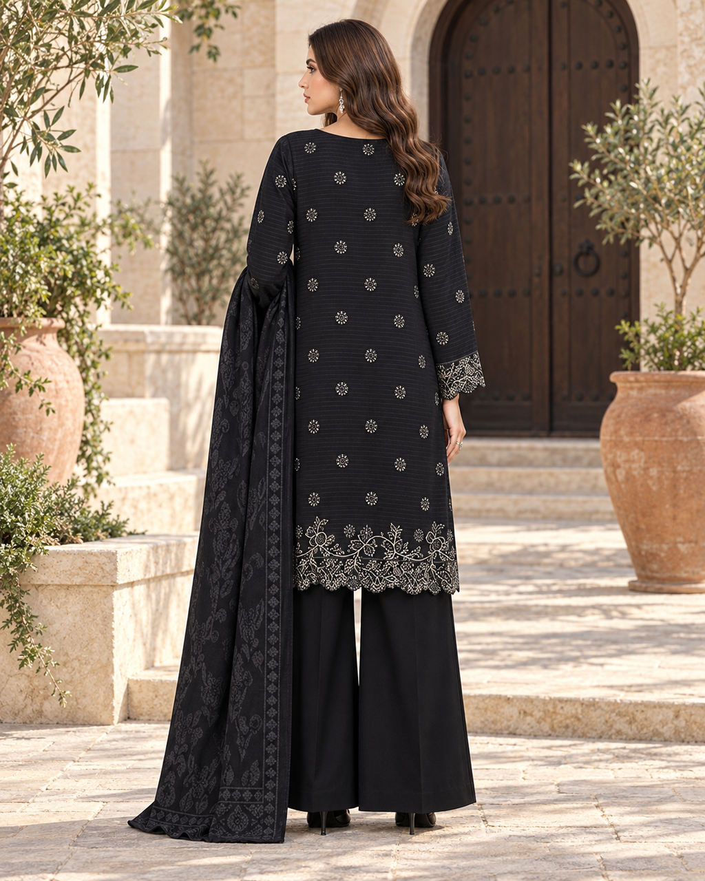 Luxury Dhanak Velvet Chamki 3-Piece Suit | Winter Collection