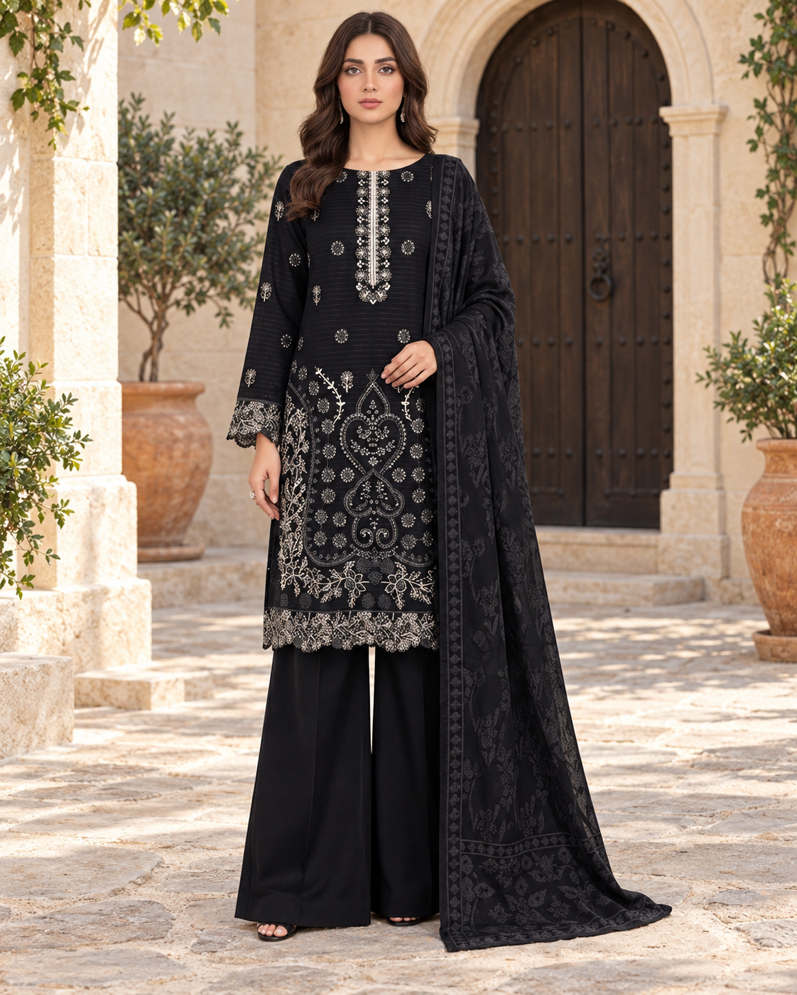 Luxury Dhanak Velvet Chamki 3-Piece Suit | Winter Collection