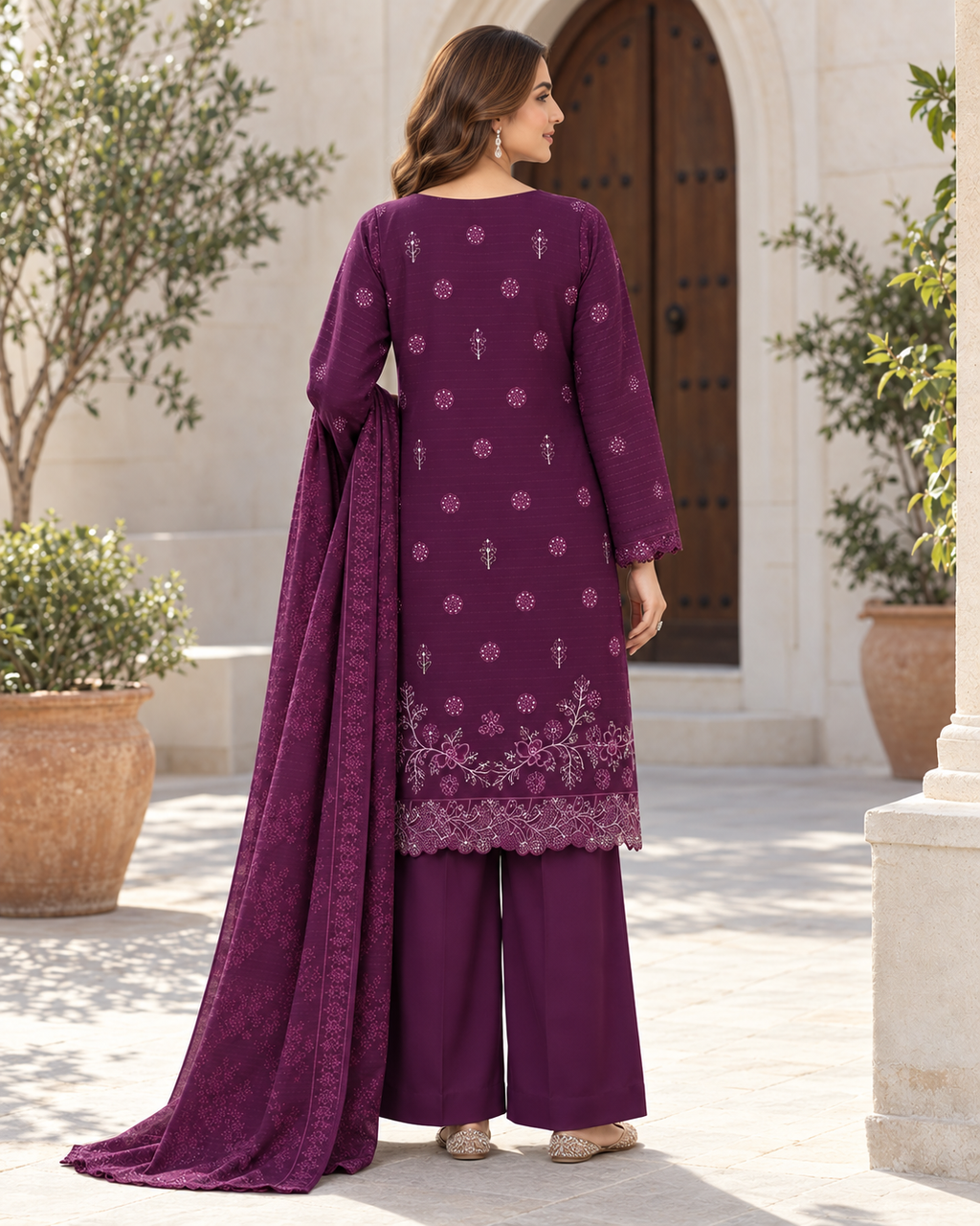 Luxury Dhanak Velvet Chamki 3-Piece Suit | Winter Collection