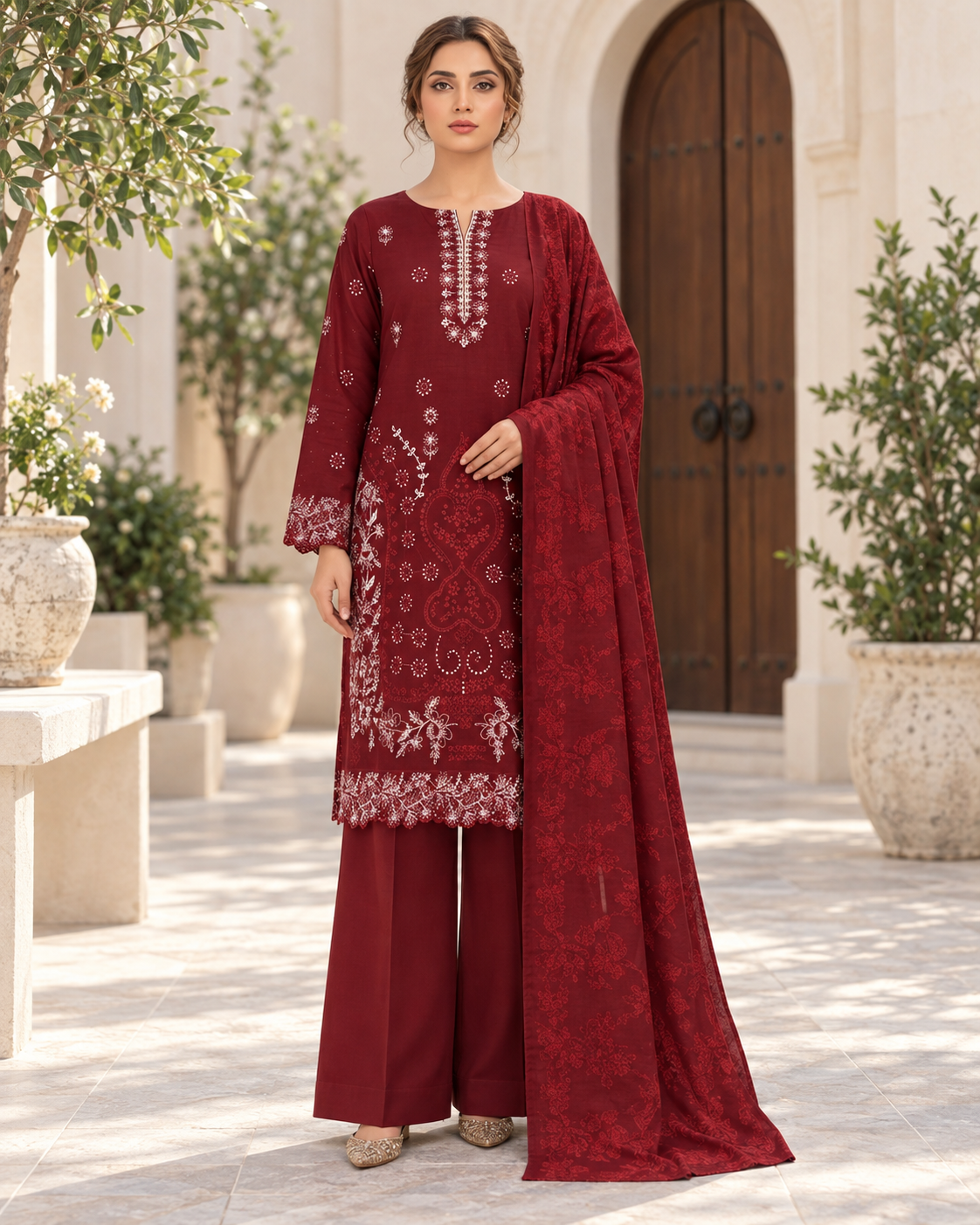 Luxury Dhanak Velvet Chamki 3-Piece Suit | Winter Collection
