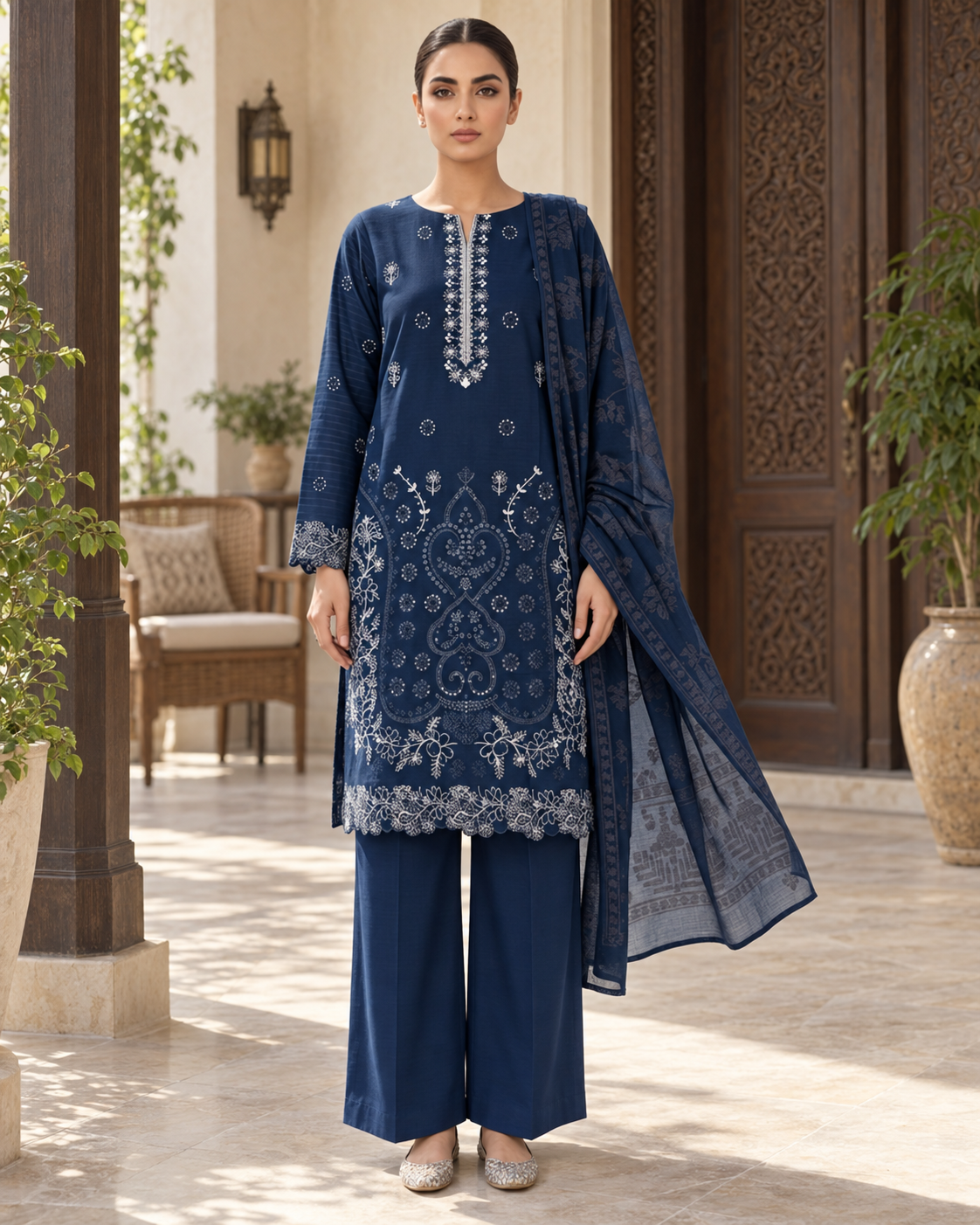 Luxury Dhanak Velvet Chamki 3-Piece Suit | Winter Collection