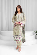 3 Piece Digital Printed Linen Suit with Embroidered Patches & Wool Shawl