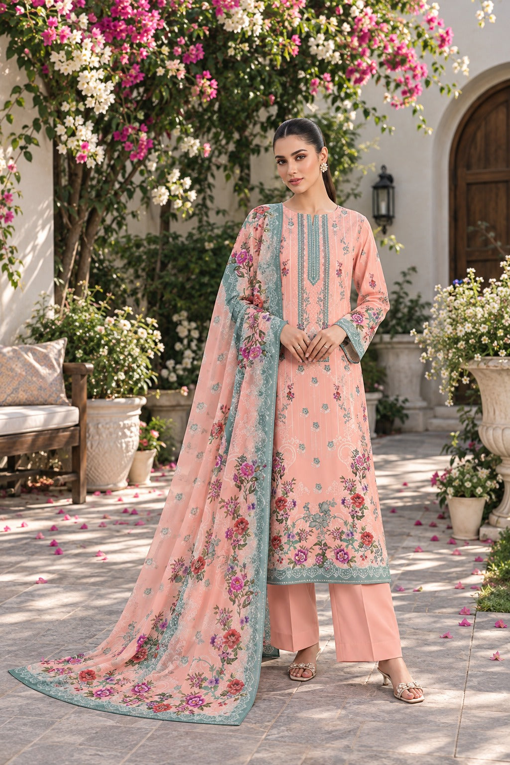Premium Digital Printed Linen 3-Piece Suit for Women