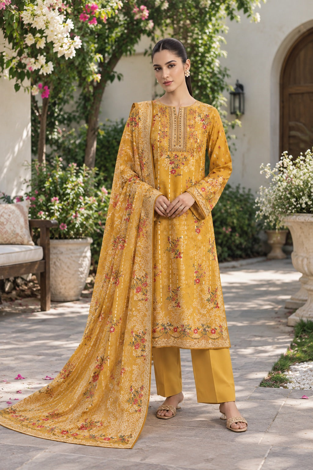 Premium Digital Printed Linen 3-Piece Suit for Women