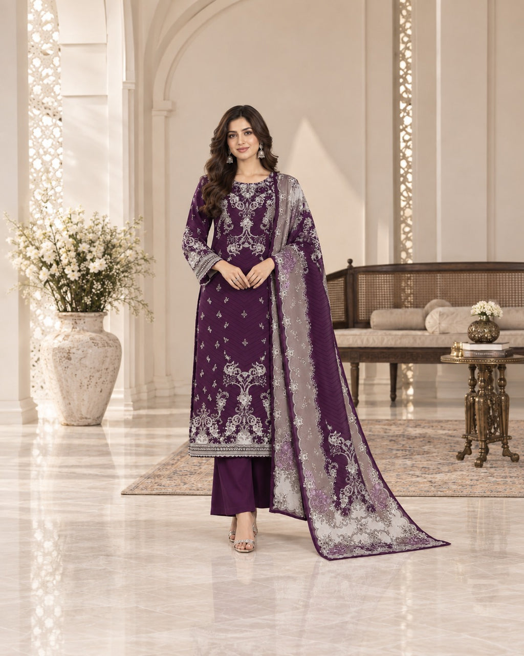 Premium Digital Printed Linen 3-Piece Suit for Women