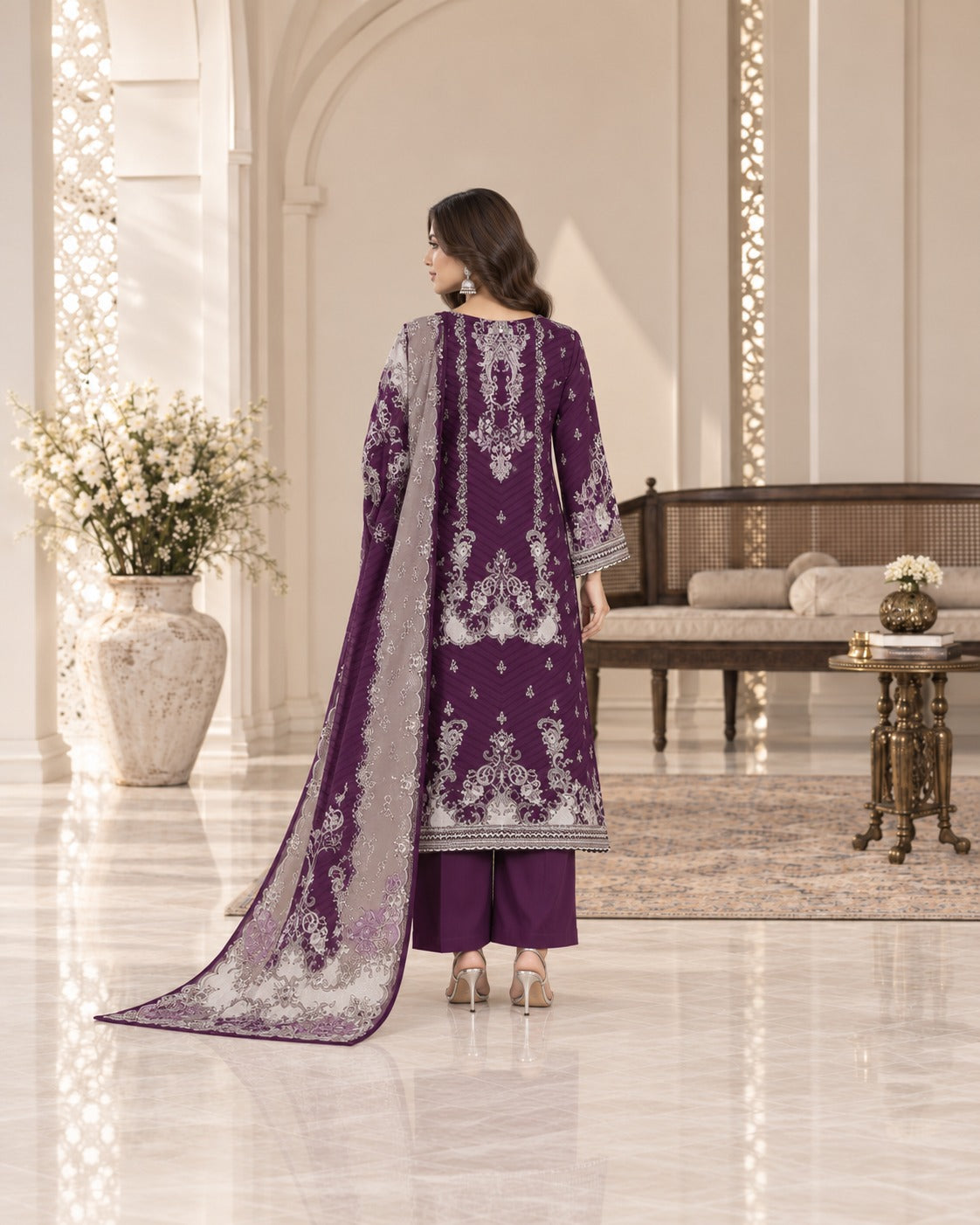 Premium Digital Printed Linen 3-Piece Suit for Women