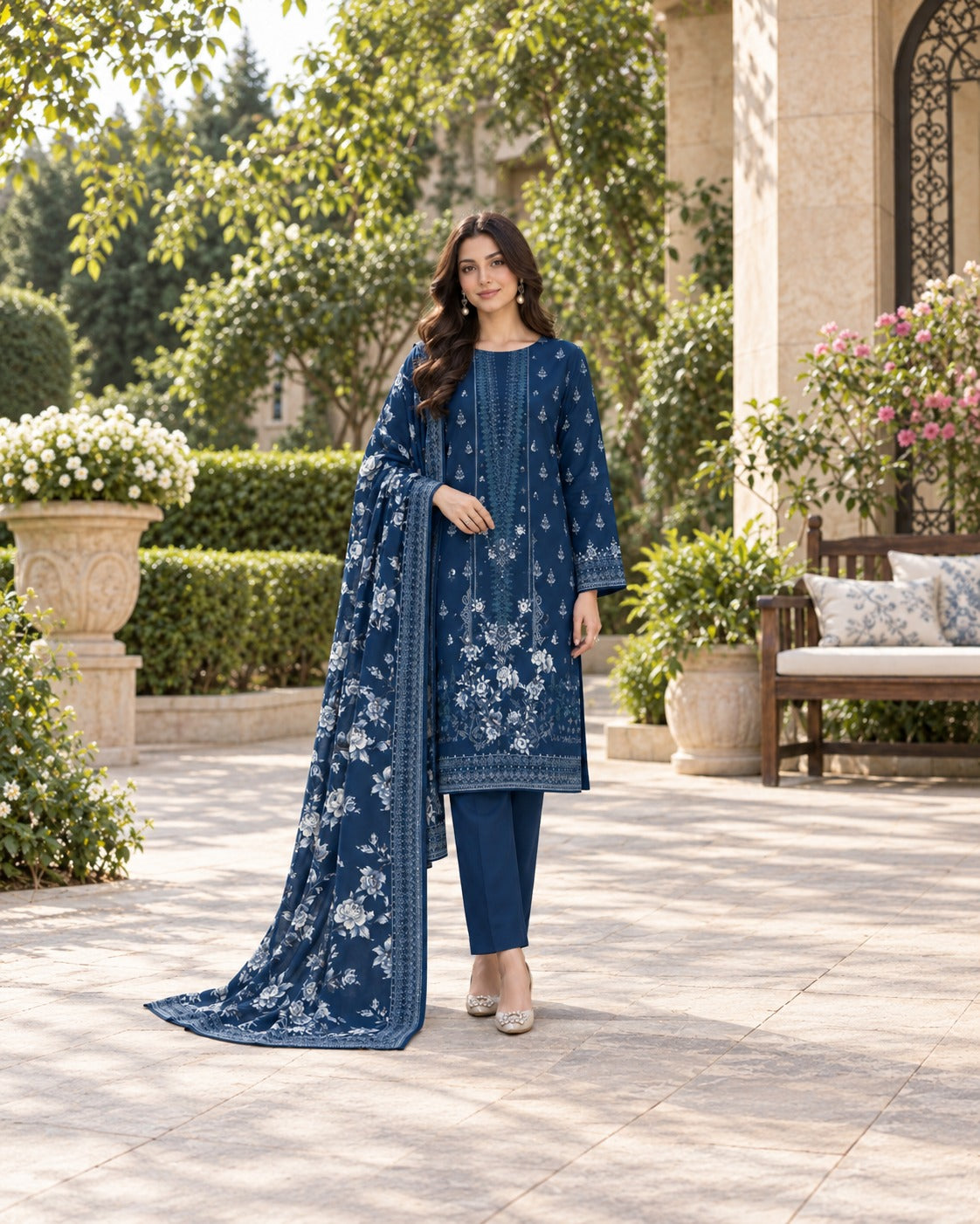 Premium Digital Printed Linen 3-Piece Suit for Women
