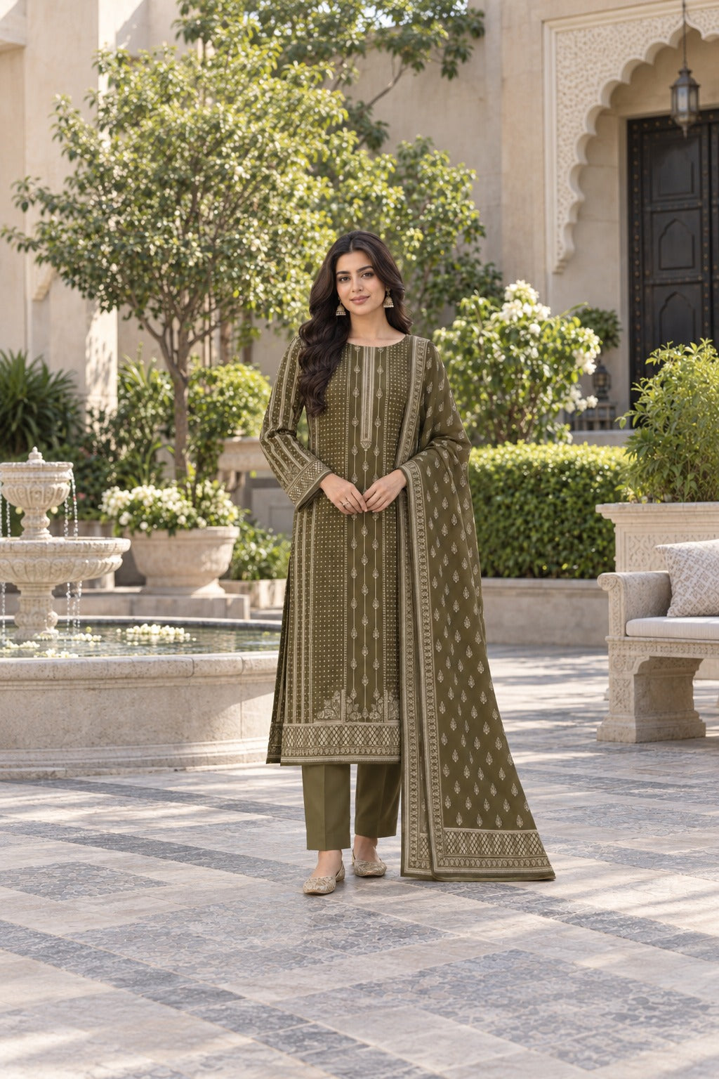 Premium Digital Printed Linen 3-Piece Suit for Women