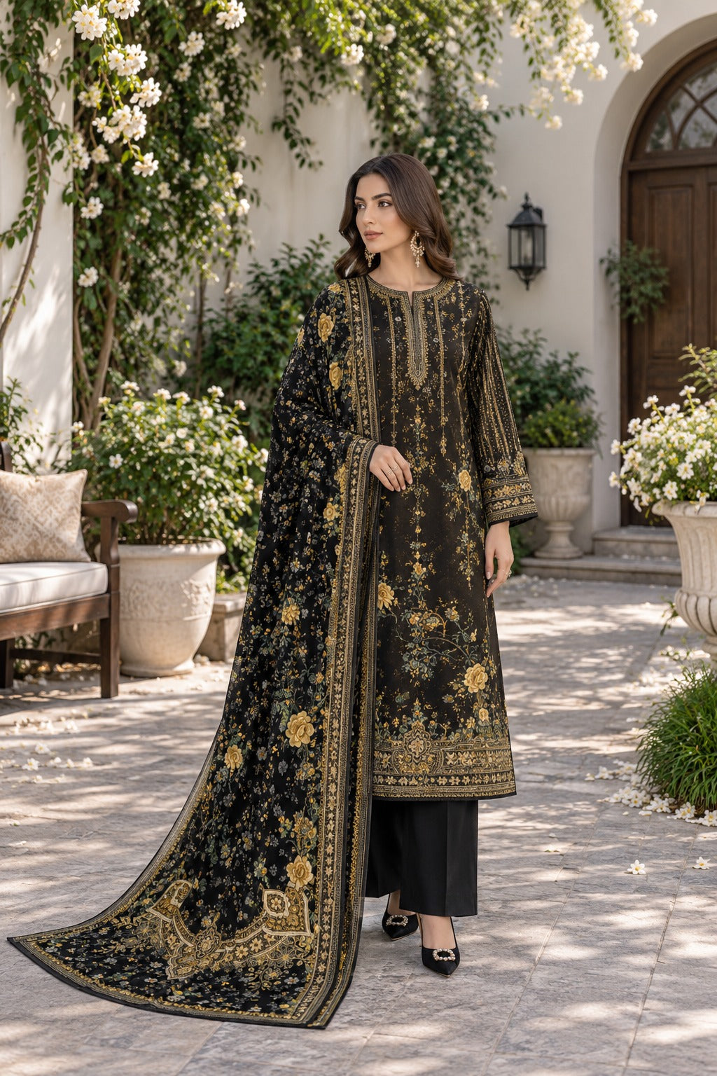 Premium Digital Printed Linen 3-Piece Suit for Women