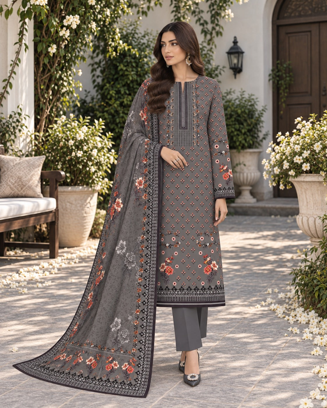 Premium Digital Printed Linen 3-Piece Suit for Women