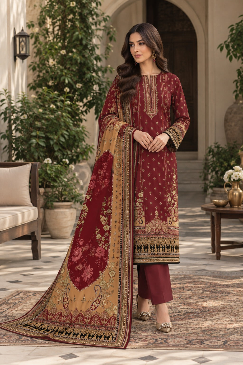 Premium Digital Printed Linen 3-Piece Suit for Women