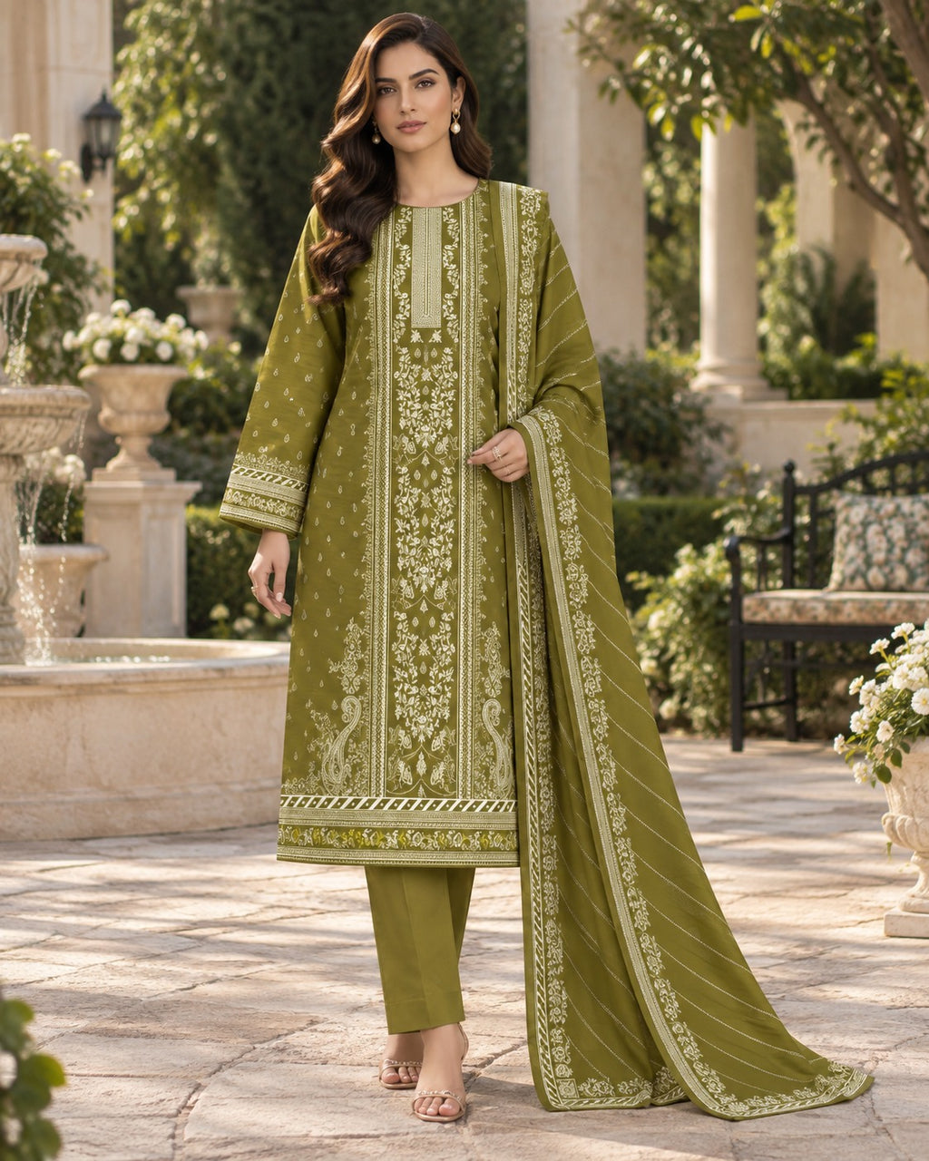 Premium Digital Printed Linen 3-Piece Suit for Women