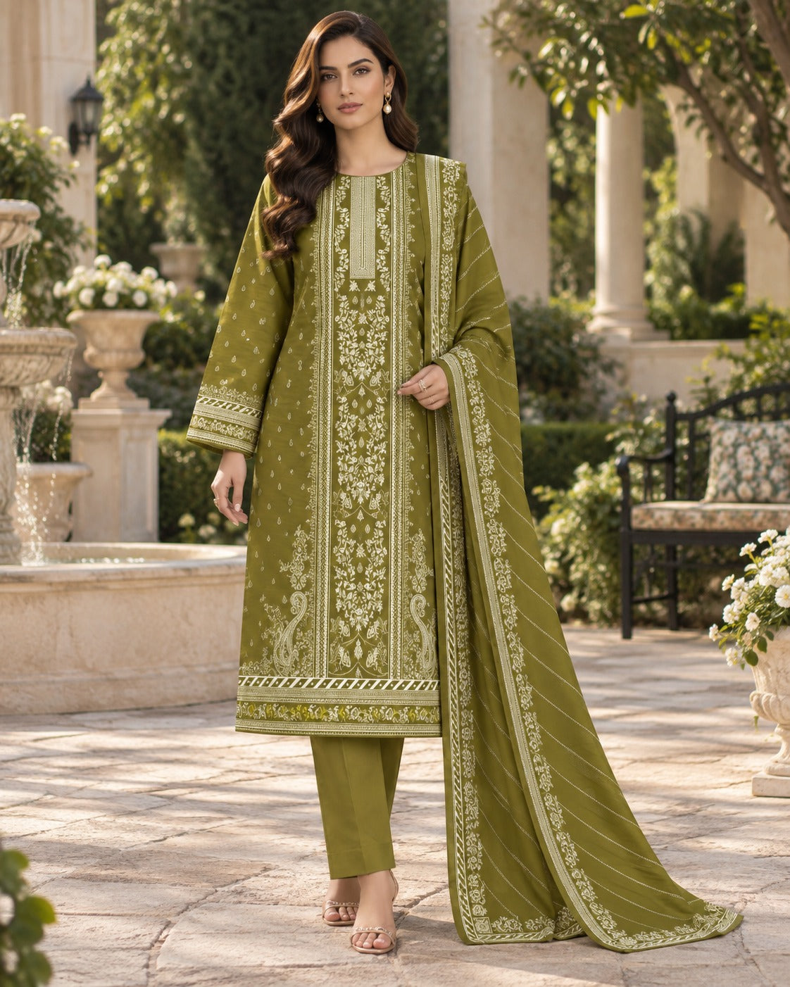 Premium Digital Printed Linen 3-Piece Suit for Women